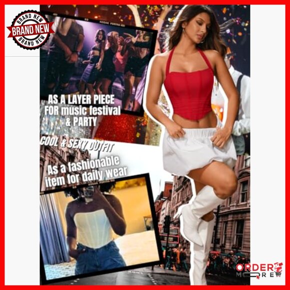 Mesh Corset Crop Top, Halter Bustier with Boning, Ruched Asymmetrical Hem - Picture 5 of 7